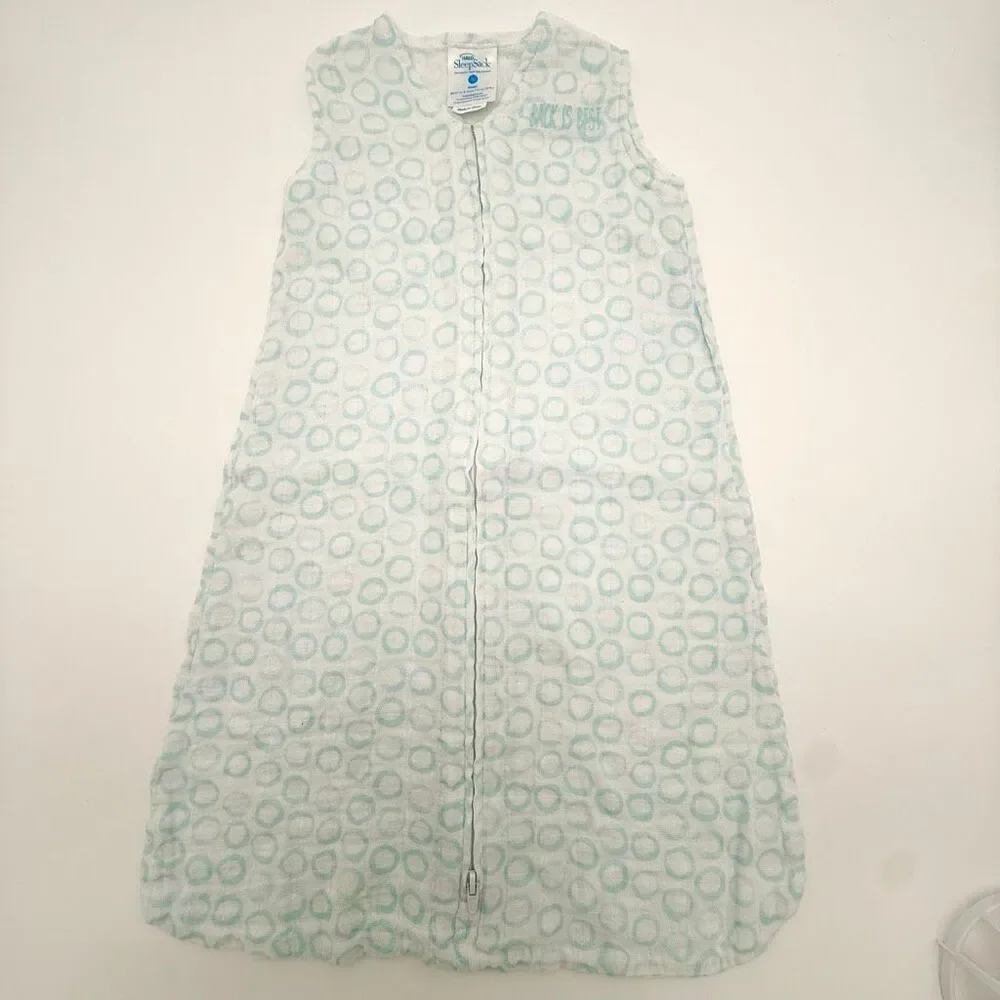 Halo Sleepsack Muslin Teal on White Circles 0-6 Months 12-18 Pounds